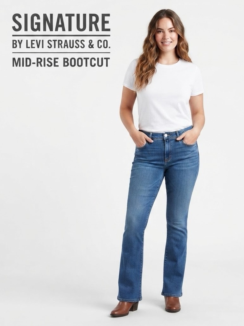 Signature by Levi Strauss Women's Mid-Rise Bootcut Jeans Size 14M - W32 L32